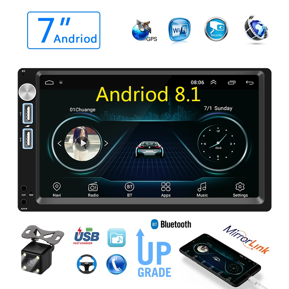 Best 2 Din Auto Radio Android 8.1 Multimedia Player 2din 7 #039; #039; Touch Screen Car Audio Bluetooth MP5 Player GPS MirrorLink WIFI FM Radio