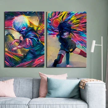 

2 Piece Watercolor Cartoon Pictures Tokyo Ghoul Anime Poster Artwork Canvas Paintings Wall Art for Home Decor