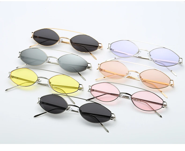 Классический небольшой овальные очки Для женщин Винтаж Марка Тощий металлический каркас Лето Sunnies Для мужчин солнцезащитные очки Желтый