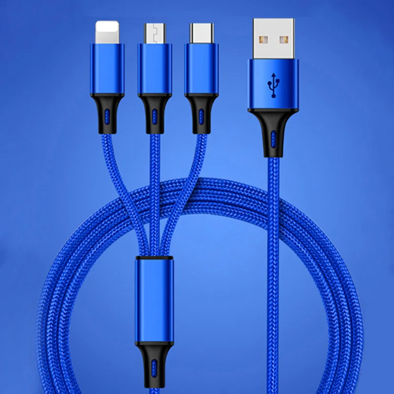 3 в 1 USB кабель type C 8Pin Micro USB кабель для iPhone 8 XS X 7 6 6S Plus samsung Nokia USB зарядное устройство зарядный шнур - Цвет: Blue