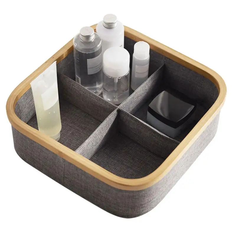

Desktop Storage Box Wooden Multi-compartment Multi-functional Stationery Storage Basket Fabric Cosmetics Organizer