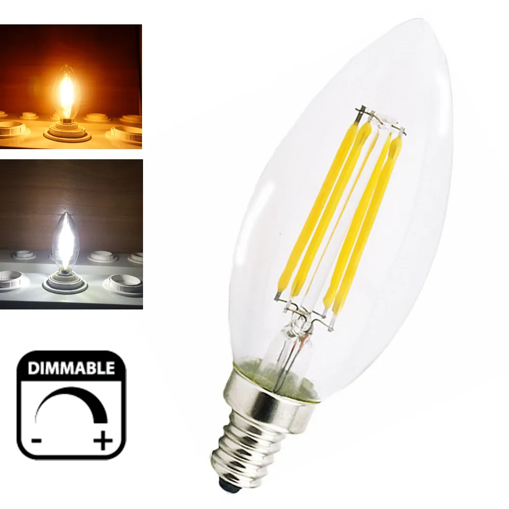 Dimmable LED E14 Filament Candle Light 2W 4W 220V European Base