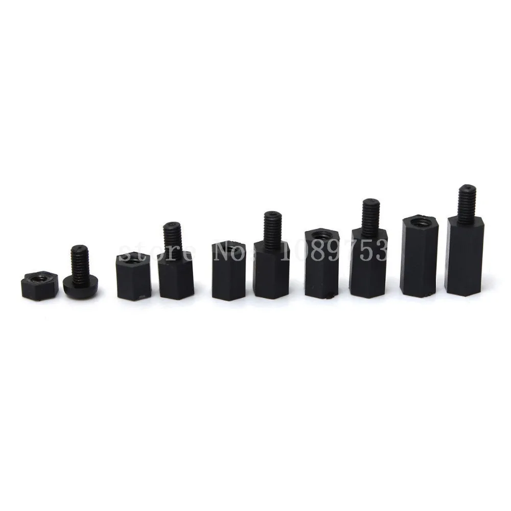 300Pcs M3 Nylon Black M-F Hex Spacers Screw Nut Stand-off Assortment Kit Set Box