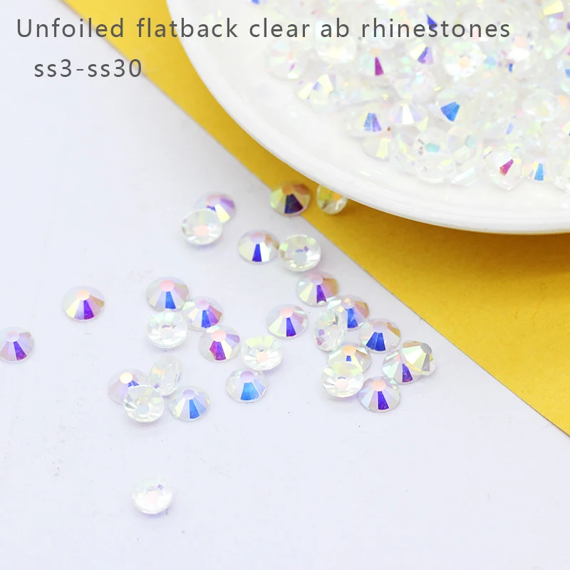 

SS3-SS30 Transparent AB Unfoiled Flatback Non Hotfix Glass Rhinestones Nail Art Table Confetti Decoration Wedding Party Crystals