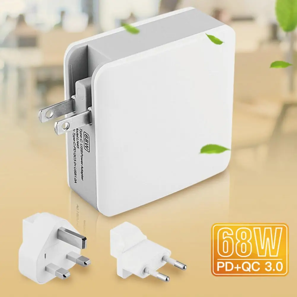 

Fashion 68W 3 Ports QC3.0 Type-C USB Hub Wall Charger Fast Charging Travel Power Adapter