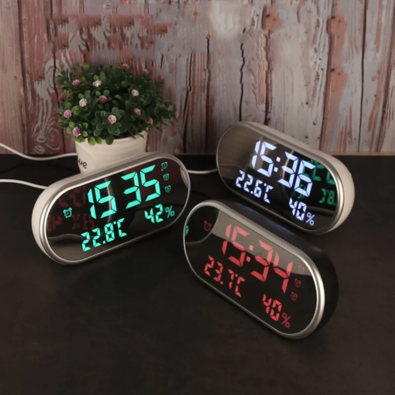 

2018 New Multi-Function High-Definition LED Thermometer And Hygrometer Mirror Alarm Clock # White Light Gift For Children 5.24