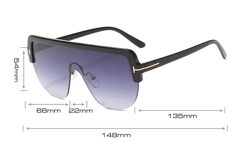 Шауна негабаритный цельный очки солнцезащитные очки для женщин Мода Половина рамки градиент солнцезащитный козырек UV400 Мужские солнцезащитные очки