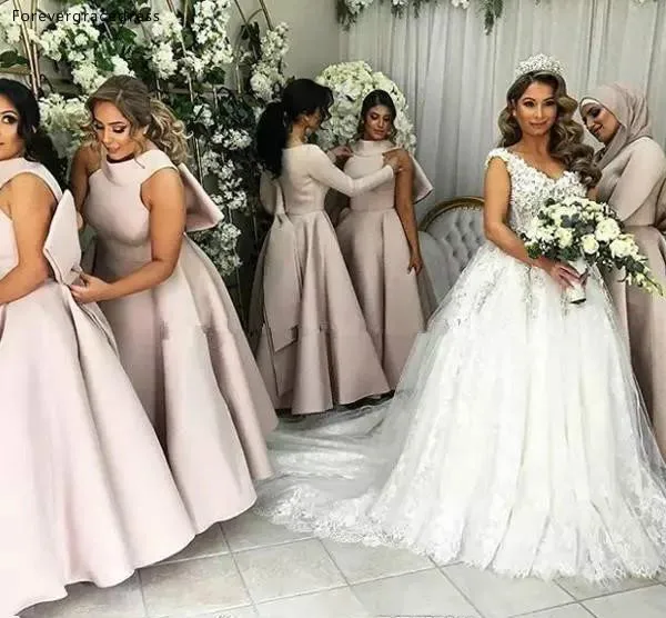 Light Purple Puffy Big Bow Bridesmaid Dresses Muslim Arabic Women Formal Gowns plus size wedding party dress  118 (10)