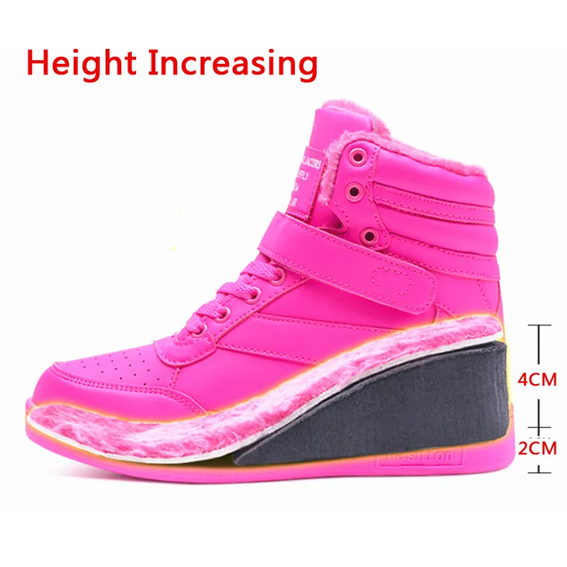 Best Pink Platform Snow Boots Women Winter Shoes Korea Sneakers Women Wedges Boots Warm Plush Women Boots Leather Botas Mujer