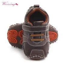 WEIXINBUY/детская обувь для младенцев, противоскользящие кроссовки из искусственной кожи с мягкой подошвой для новорожденных мальчиков, фирменные пинетки