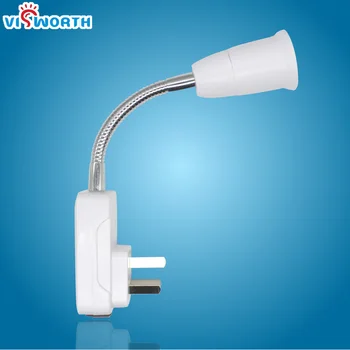 

E27 Light Bulb Socket Adaptor Flexible Extension LED Lamp Base Switch Holder Plug abs stainless steel white body bulb holder