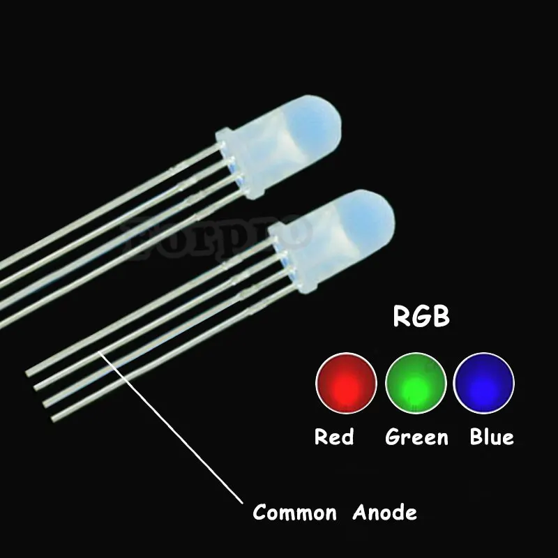 

100pcs/lot 5mm Diffused Round LEDs / RGB(Red Blue Green) 4 Pin / Common Anode /Emitting Diode LED LONG LEGS