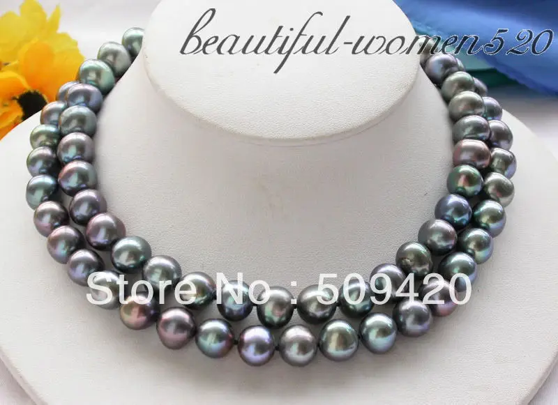 

~~ Free Shipping32" 10-11mm Black round freshwater pearl cultured necklace
