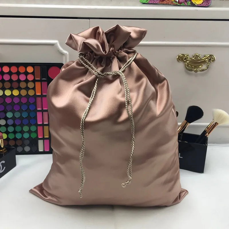 Bolsa de satén de Color oro rosa para empaquetar joyas de cabello/maquillaje/regalo/boda/fiesta/almacenamiento/ pelucas/paquete/bolsas de zapatos bolsa de seda de lujo