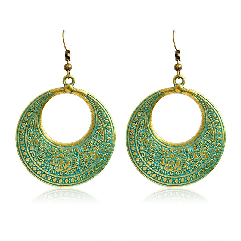 Retro Bronze Engraved Alloy Earrings In Bohemian Style | Украшения и аксессуары
