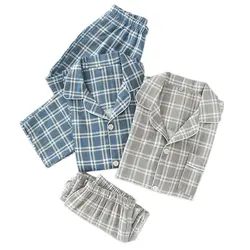 Корея мода плед мужские Пижамные наборы pijama hombre 100% марли хлопок повседневное мужской с длинным рукавом удобные пикантные летние пижамы для