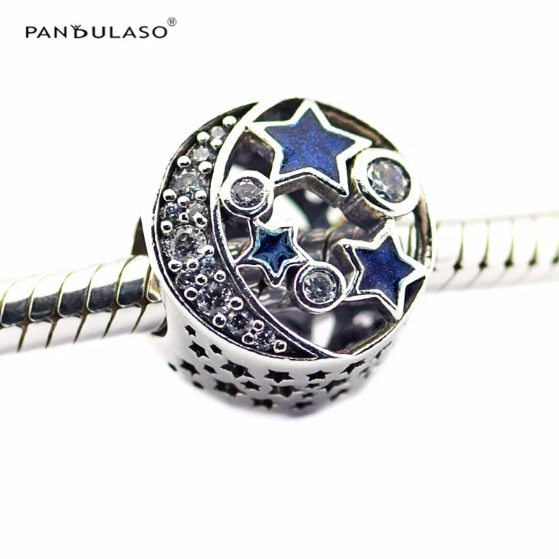 

Pandulaso Silver Beads for Jewelry Making Vintage Night Sky Blue Enamel Star Fit Charm Silver 925 Original Bracelets DIY Jewelry