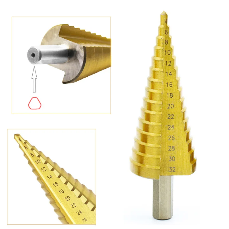 

Yalku Step Drill Bits Woodworking Wood Metal Drilling Tool Kit Drill Bits Set HSS High Speed Steel Power Tool Titanium Coated