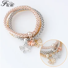 F& U 3 шт./лот модные Кристальные браслеты с бабочками и браслеты этнический очаровательный браслет с подвесками
