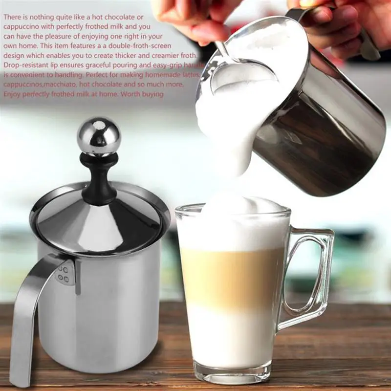 400 мл ручной Пенообразователь для кофе сливочный пенообразователь из нержавеющей стали ручной пенообразователь молока Кофе Молоко двойной сетки Молочный Крем