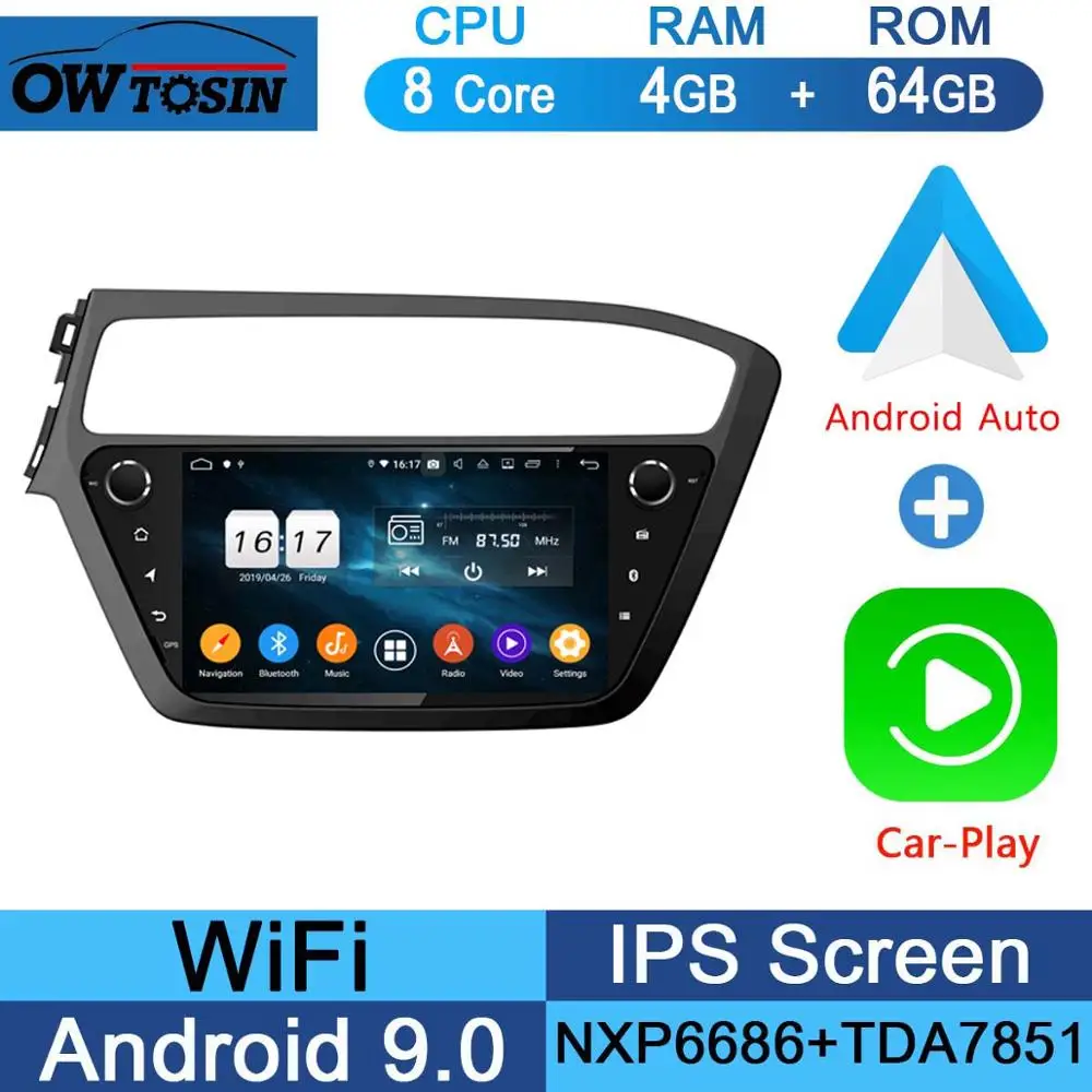 " ips 8Core 4+ 64G Android 9,0 автомобильный мультимедийный плеер для hyundai i20 LHD gps Радио DSP CarPlay Parrot BT - Цвет: 64G CarPlay Android