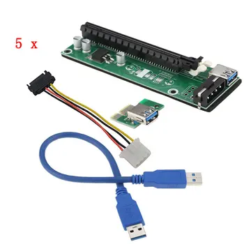 

5 PCS PCI-E 1X to 16X Riser Card USB 3.0 Extender Flexible Cable with SATA 4 Pin Molex Power Cable for Bitcoin Miner Mining