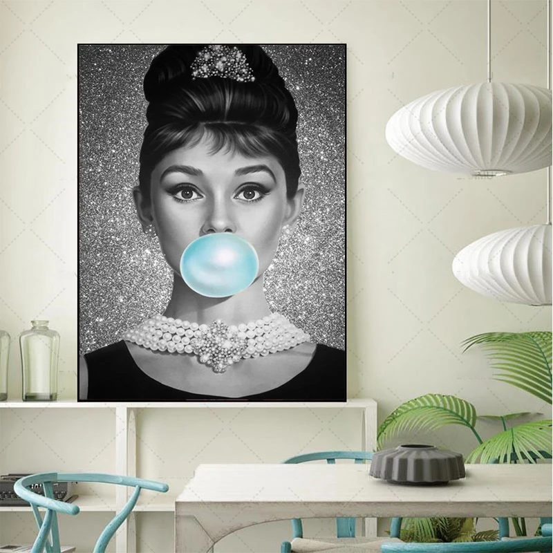 MUTU Картина на холсте принты Одри Хепберн Blow blue bubbles цитаты настенные художественные плакаты настенные картины для постельных принадлежностей комнаты домашний декор