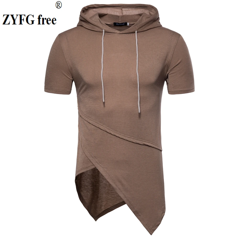 

New style 2018 spring T-shirt men slim personality Irregular corner Men's O-neck short sleeved Hooded length t-shirt EU/US size