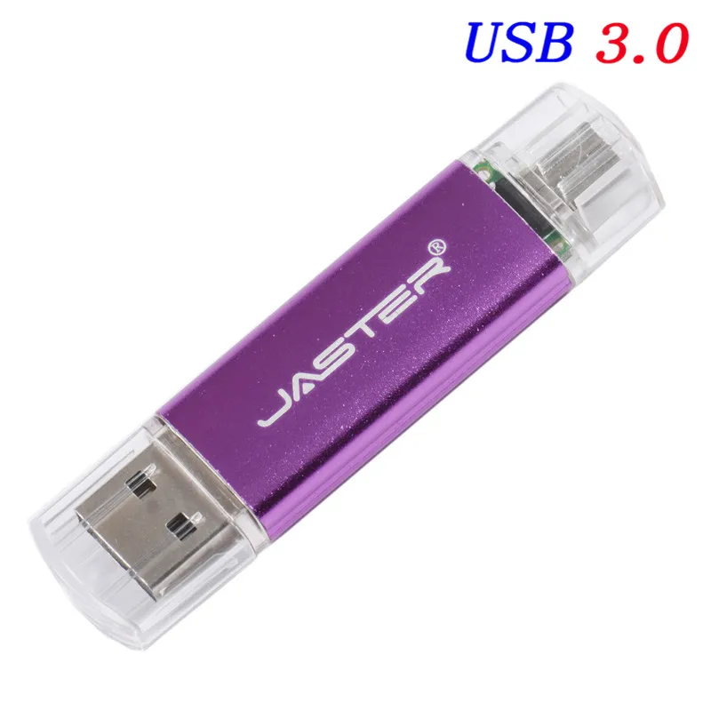 JASTER Fast Speed USB 3.0 OTG Pen drive 64GB Metal USB Flash Drive 128GB 32GB 16GB 8GB Double Use Pendrive Flash Drive - Цвет: Purple