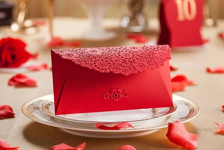 red laser cut flower wedding invitation envelope envelope for