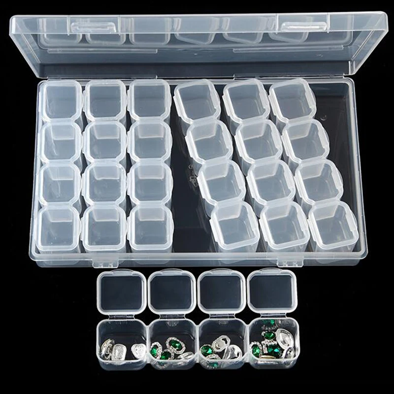 

28 Slots Adjustable Plastic Storage Box Storage Box jewelry Diamond Embroidery Craft Bead Pill Storage Tool cosmetic organizer