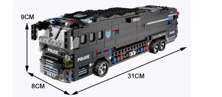 Масштабная полицейская Военная оружие Модель автобуса спецназ команда строительные блоки кирпичи игрушки подарок для детей