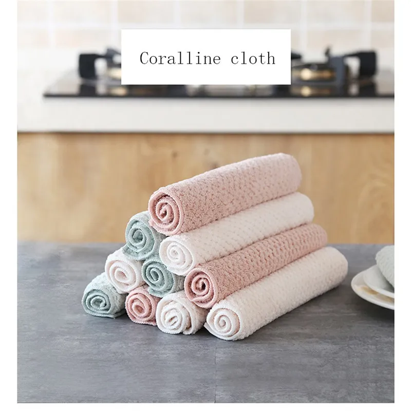High quality Efficient Anti-grease Color Coral Velvet Dish Cloth Fiber Washing Towel Magic Kitchen Cleaning Wiping 5S12 (1)