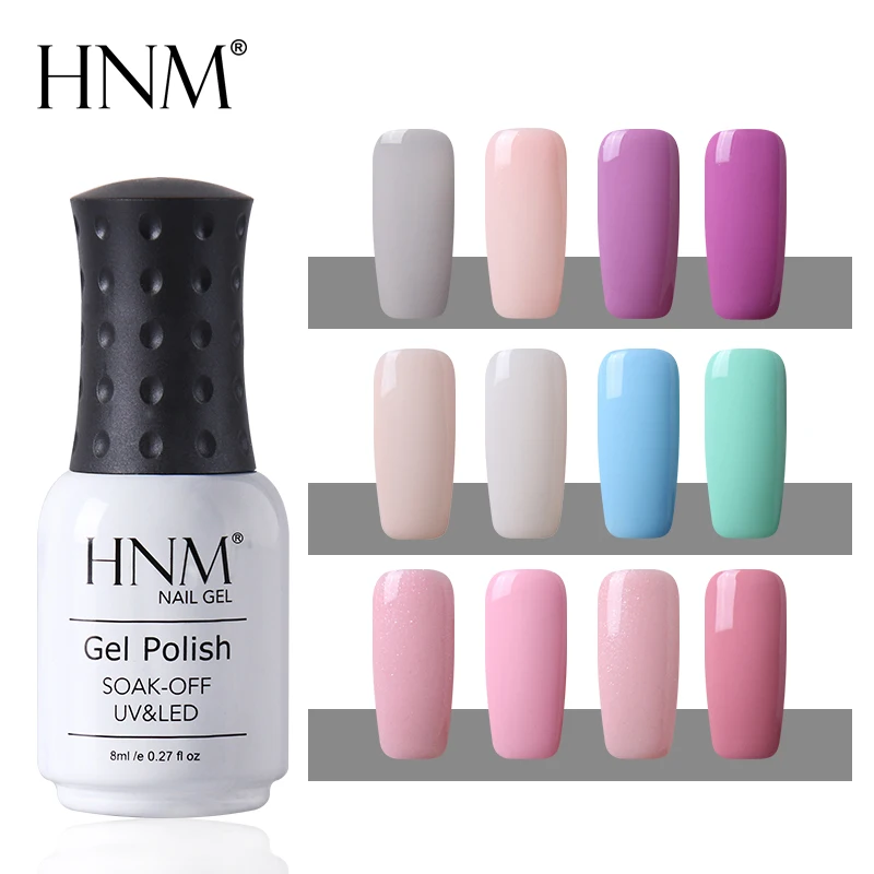 

HNM 8ML Light Color UV Gel Nail Polish Top Base Primer Stamping LED Lamp Painting Gellak Lucky Lacuqer Enamel 12 Colors