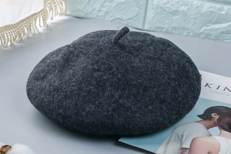 Dark gray Осенне-зимние новые женские регулируемые шапки-береты, модные утолщенные береты с козырьком, женские высококачественные шерстяные фетровые SY1488 - Цвет: Dark gray