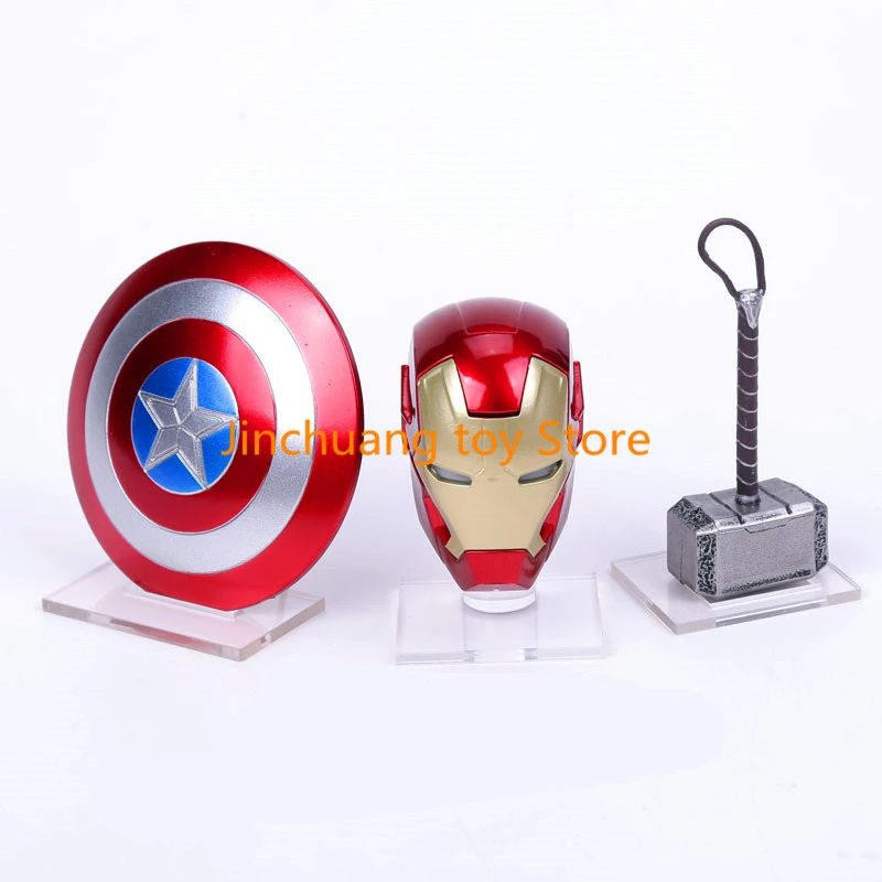 avengers 2 iron man led light helmet captain america shield thor hammer with acrylic base mini action figure toys de285 thor hammer captain america shieldhelmet captain america aliexpress
