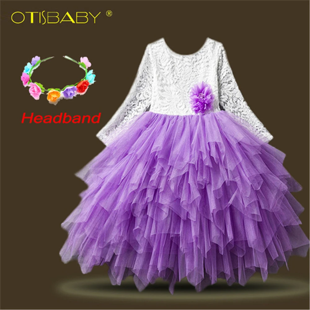 

Summer Baby Girls White Lace Long Sleeve Dress Children Birthday Party Layered Cake Dresses Kids Fluffy Smash Tulle Tutu Dress