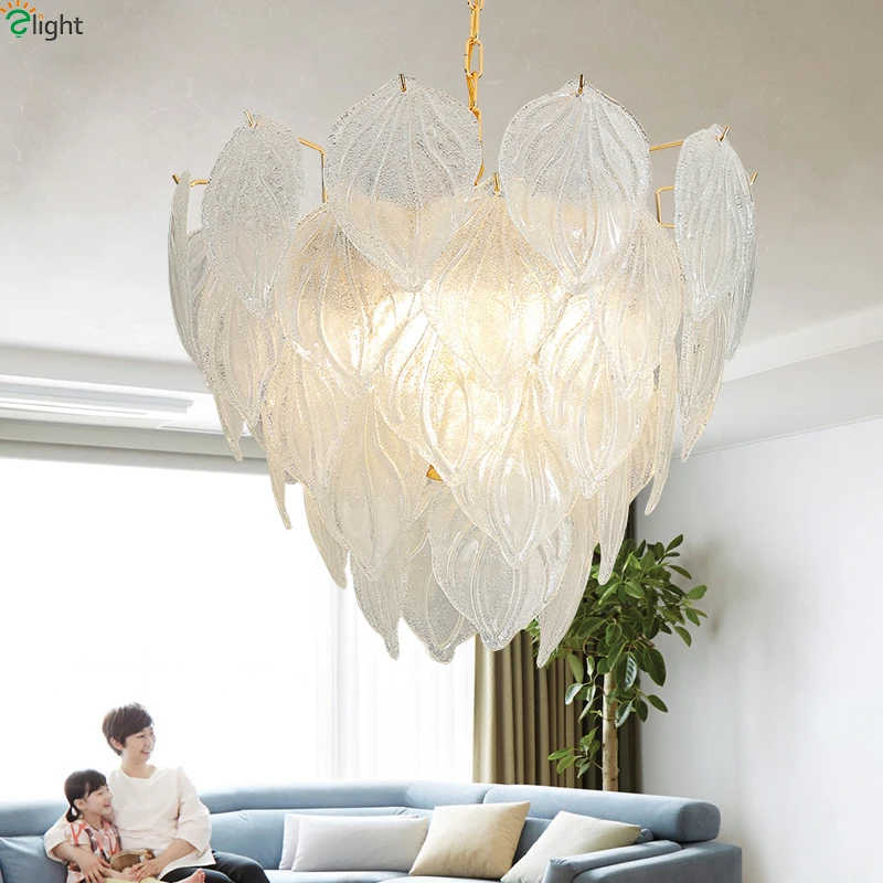  Modern Glass Leaf Led Chandeliers Lighting Gold Metal Living Room Led Pendant Chandelier Lights Bed - 32845822601