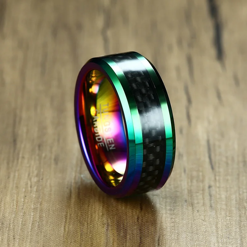 Vnox карбидо-вольфрамовое мужское кольцо с углеродным волокном 8 мм мужские обручальные вечерние кольца на палец обручальные кольца Размер США 8 9 10 11 12