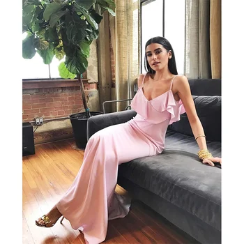 

new style pink ruffles spaghetti strap maxi dress 2019 sleeveless backless fashion chic summer party dresses elegant vestidos