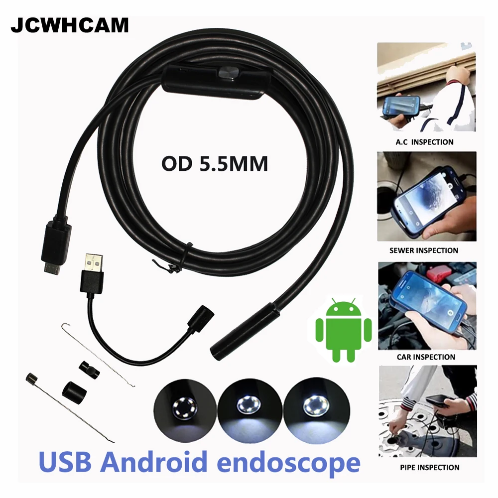JCWHCAM 5 м 3,5 м 2 м 1 м Мини USB Android телефон OTG эндоскоп камера IP67 водонепроницаемый осмотр змеиной трубки OTG USB камера бороскоп