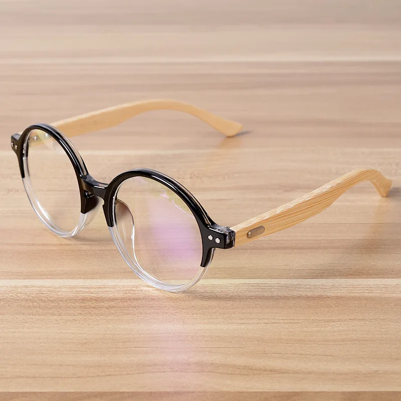 

Logorela 2018 New Eyeglass Frame TR90 Myopia Super Light Round Spectacles Frame Glasses with bamboo leg N06830