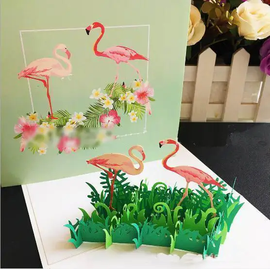 Креативные 3D Фламинго день рождения всплывающие карты фестиваль вечерние поздравительные открытки День благодарения благословение открытка с пригласительным билетом