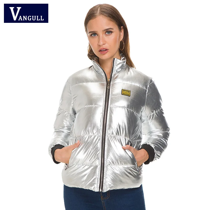 

VANGULL Winter Jackets Women Short Warm Coat Silver Metal Color New Style 2018 Ladies Fashion Thick Parka Female Outwear Coats