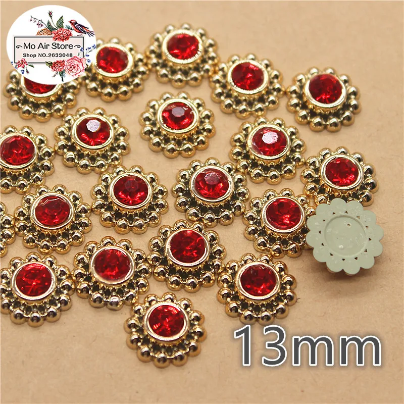 

50pcs 14mm shiny red rhinestones round flower Buttons Home Garden Crafts Cabochon Scrapbooking DIY Accessories