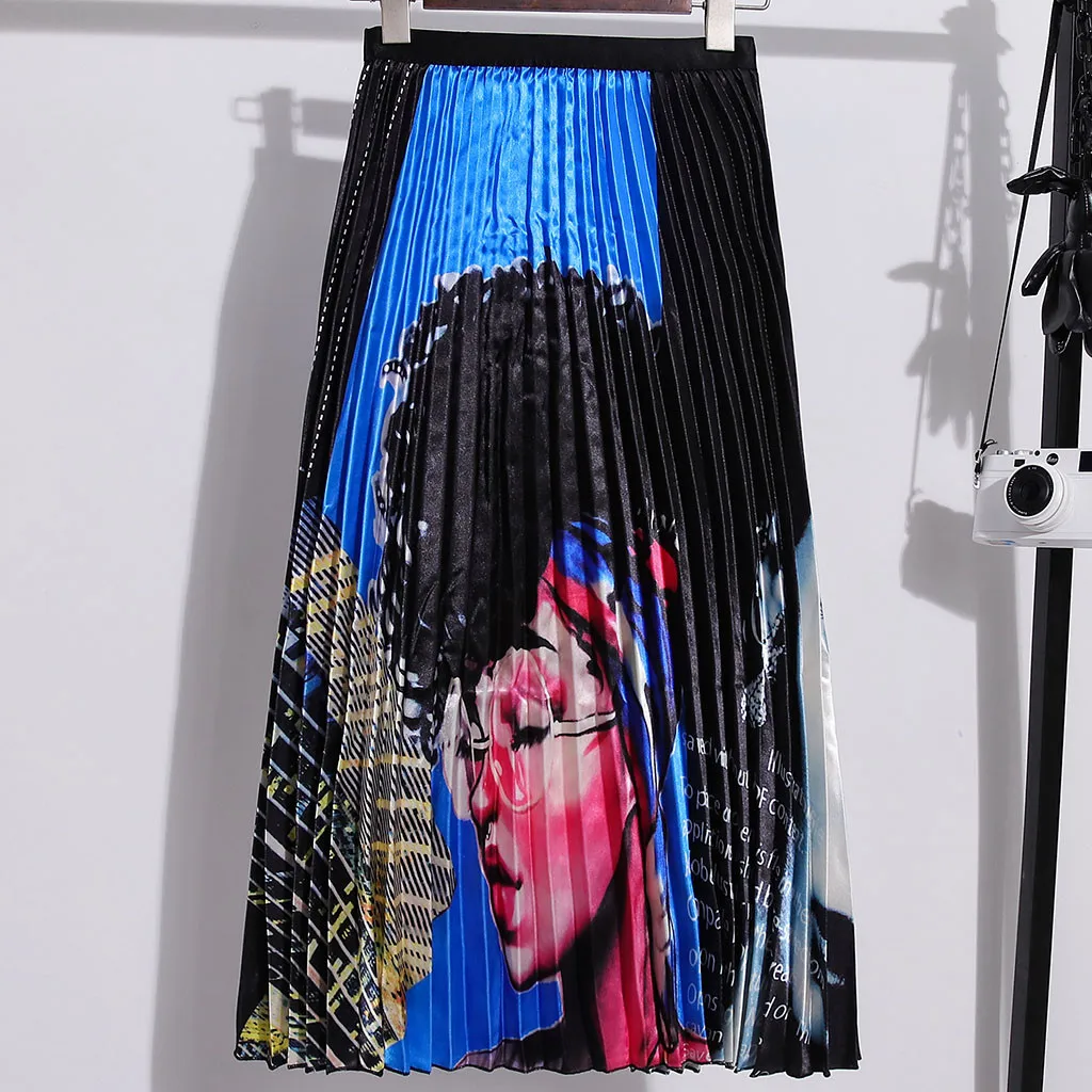 Женские повседневные плиссированные юбки, Женская винтажная юбка длиной до щиколотки с принтом, модная длинная юбка с высокой талией, Falda Larga#5T