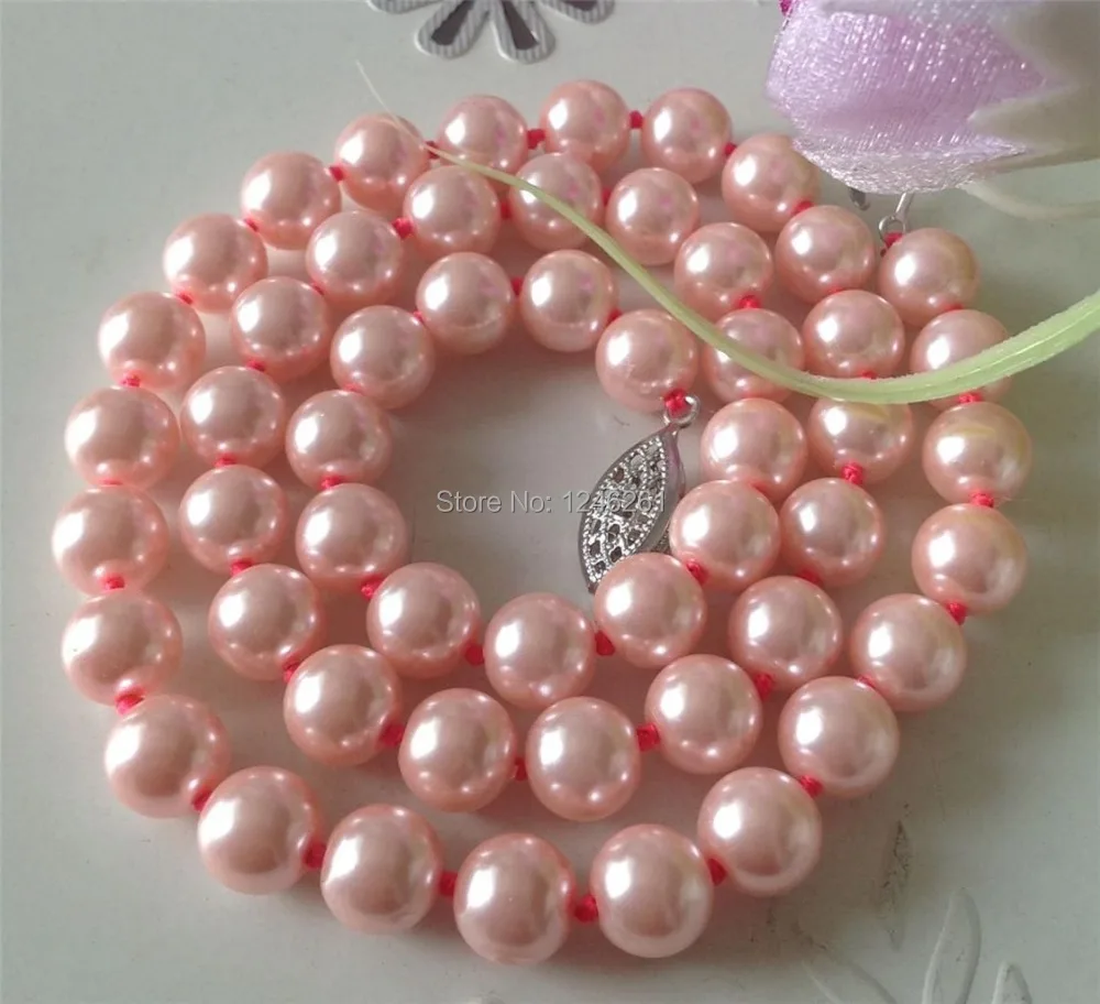 

Beautiful! 8mm Pink Ocean Sea Shell Pearl Necklace Hand Made Rope Chain Ornaments Beads Jewelry Natural Stone (Minimum Order1)