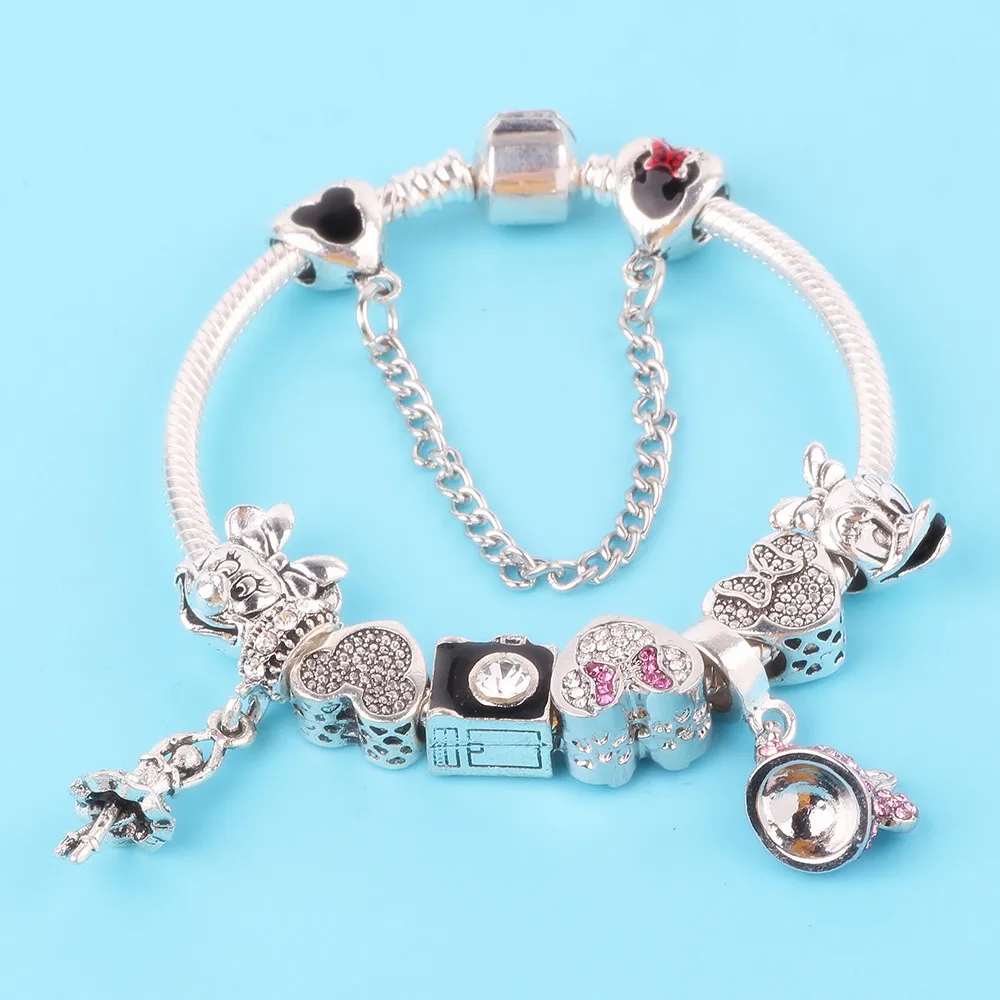 Couqcy, разнообразие дизайнерских браслетов с Микки Маусом, эмалированные бусины для женщин и детей, прекрасный стеклянный браслет, подходит для женщин, ювелирные изделия - Окраска металла: SL242