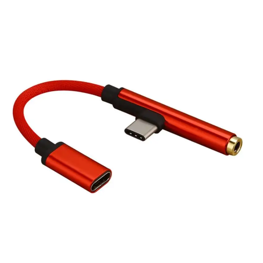 

2 in 1 Nylon Double side flexible use Braided Charge USB C to 3.5mm Audio Headphone Type C Audio Splitter Durable material