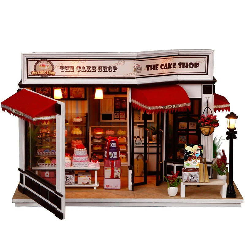 

Minature Wooden Dollhouse Diy Model Doll House Casa Store With Furnitures Building Kits Christmas Gift Toys For Children K016 #E